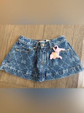 LOVESHACKFANCY x PINK Denim Mini Skirt with Bow Pattern